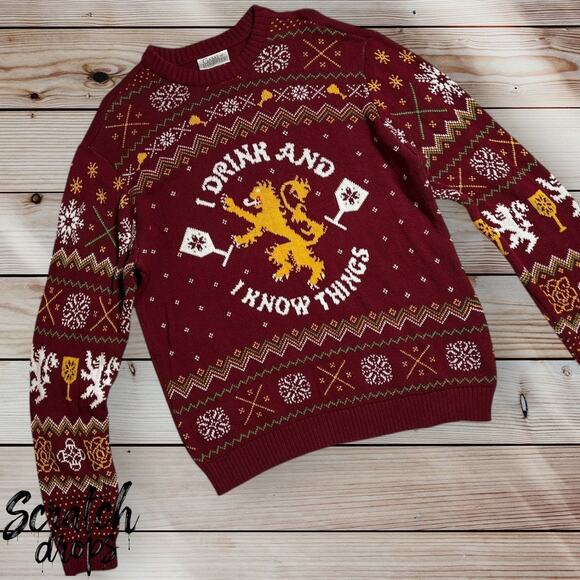 Game of Thrones Ugly Christmas Sweater I Drink & I Know Things XL Red GOT M05 - Picture 1 of 4